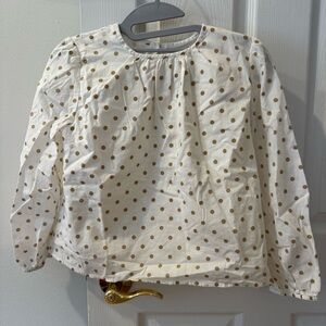 J.Crew- Crewcuts Cream and Brown Polka Dot Kids Blouse